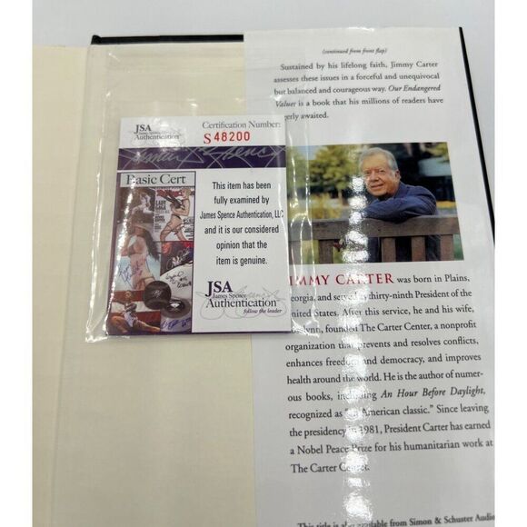 Jimmy Carter Signed Book Our Endangered Values Full Name Rare JSA COA - Picture 9 of 9